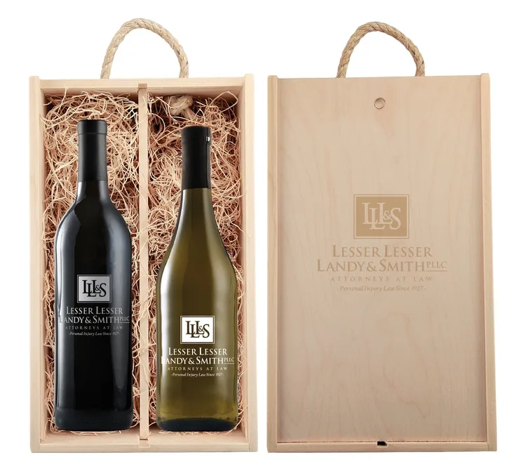 Laser-Engraved Double Wood Box, Custom Etched Wine Bottles