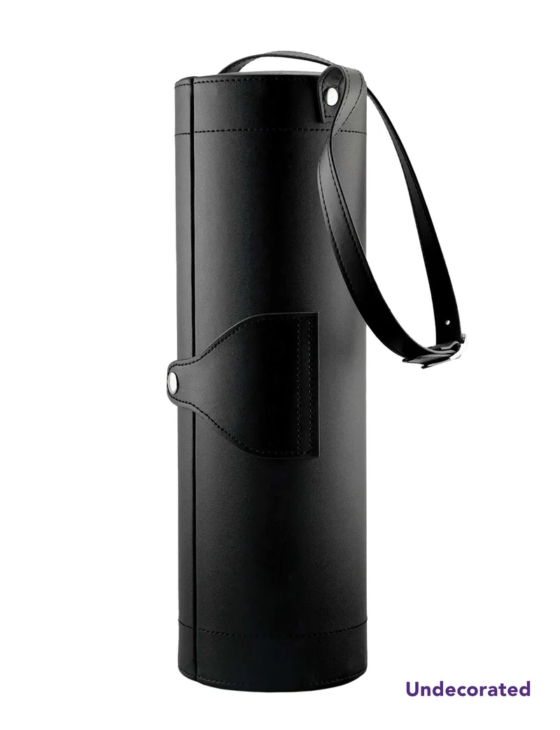 Black Cylinder Faux Leather Box w/ Strap (Undecorated) view 2