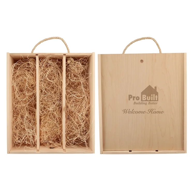 Rustic Laser-Engraved Triple Wood Box