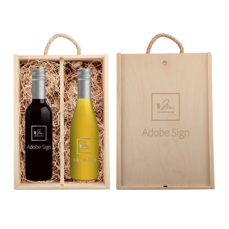 Laser-Engraved Wood Box with Two Half-Size Etched Robert Mondavi Bottles