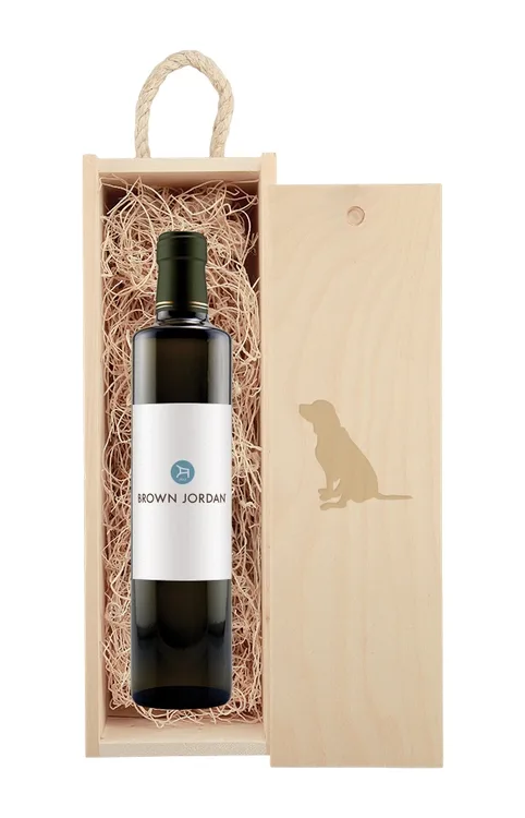 Rustic Laser-Engraved Wood Box w/Full-Color Custom Labeled Balsamic Vinegar