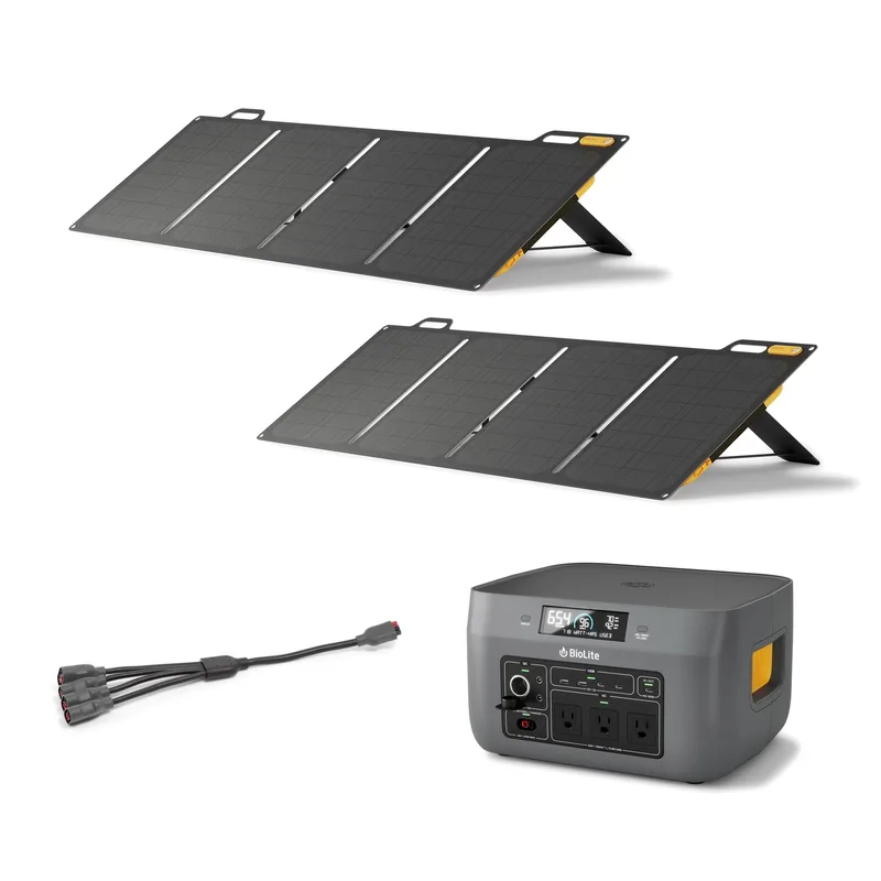 BioLite Solar Generator "Mid" Kit - Basecharge 1500 (2) Solarpanel 100 Chaining Cable