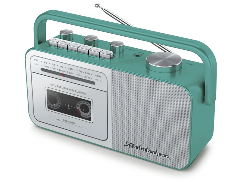 Studebaker Portable Cassette Player/Recorder w/Am/Fm Radio - Teal/Silver