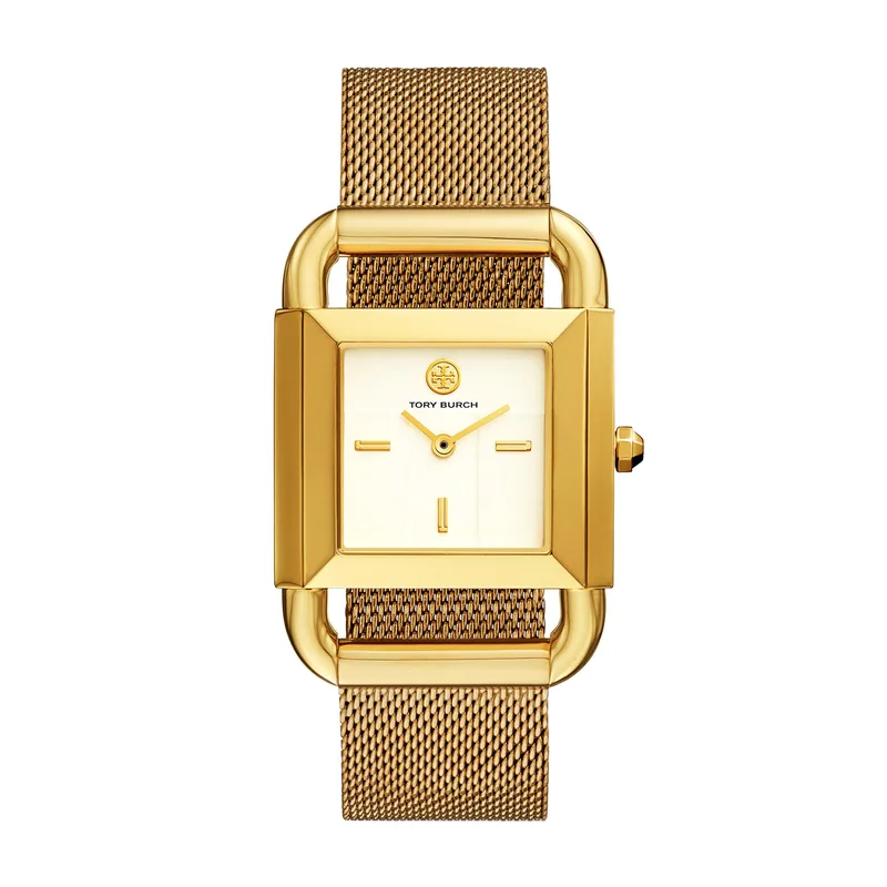 Tory Burch Ladies Phipps Gold-Tone Mesh Watch w/Ivory Dial