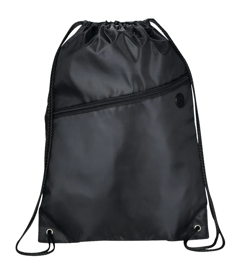 Robin Drawstring Polyester Bag with Front Zipper Pocket view 2