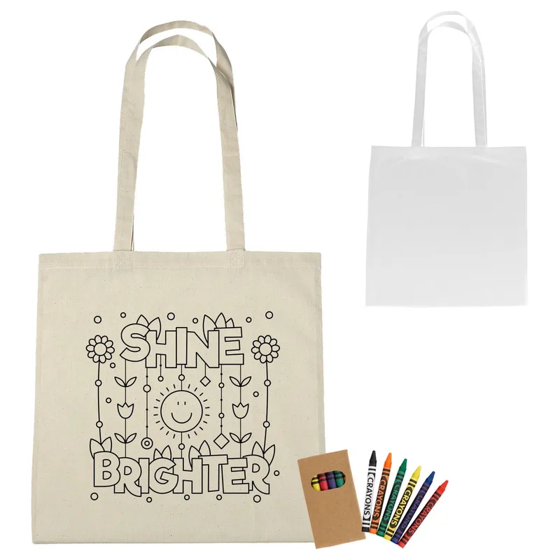 100% Cotton Coloring Tote Bag With Crayons view 2