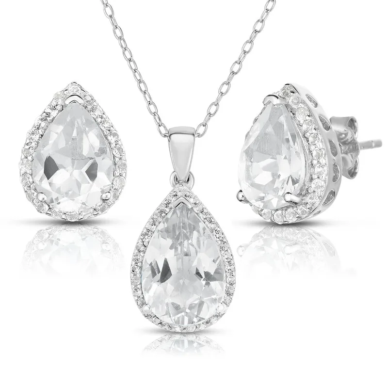 Jilco Inc White Topaz Earrings & Necklace Set