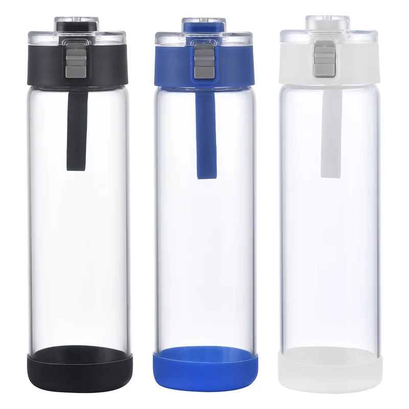 Hector 22 oz Push-Button Glass Bottle w/ Silicone Strap & Base view 2
