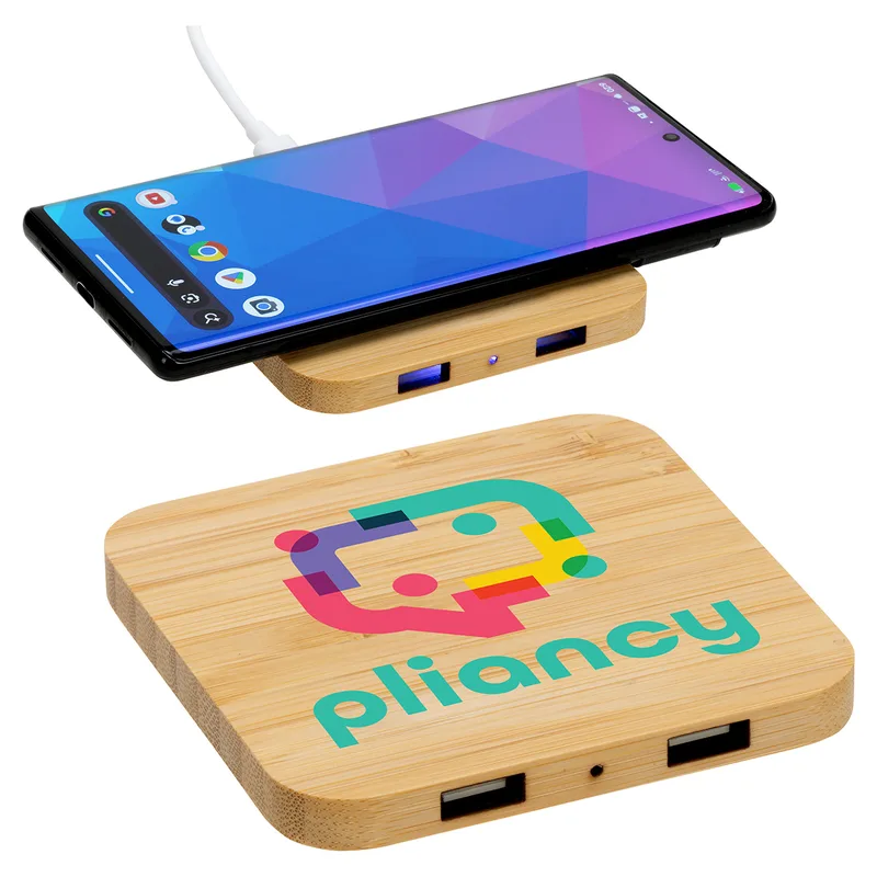 Panda Bamboo 15W Wireless Charger with Dual USB Ports