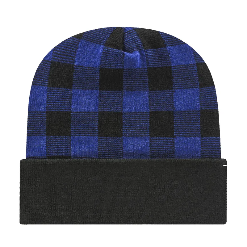 Plaid Knit Cap with Cuff view 6