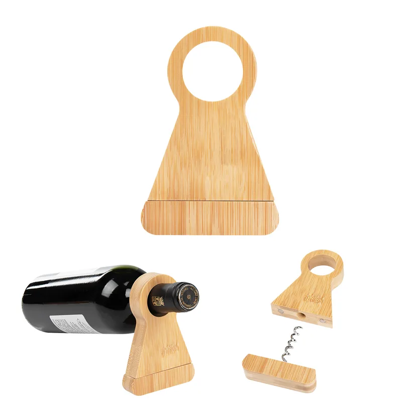 Bamboo Wine Bottle Stand With Corkscrew view 3