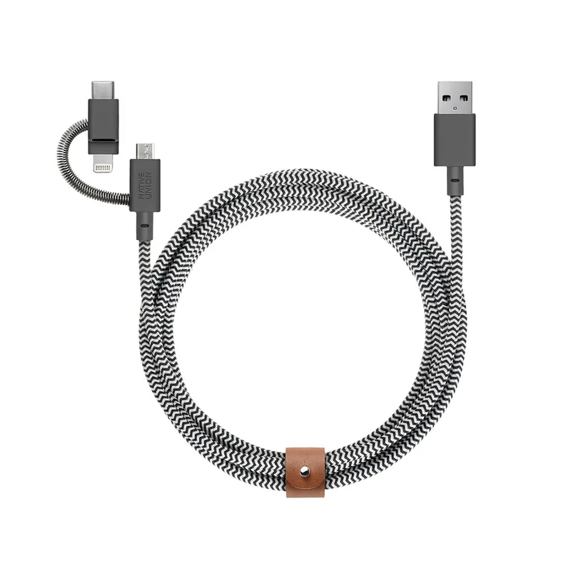 Native Union Belt Cable Universal 6.5' 3-In-1 Charging Cable Zebra