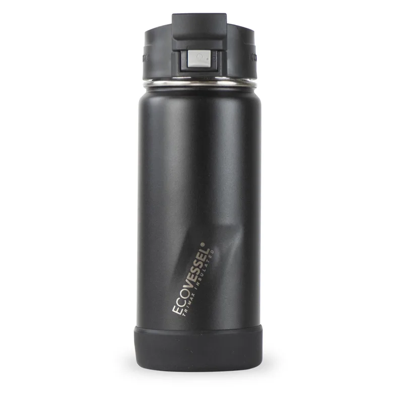 EcoVessel 16 Oz. Perk Insulated Coffee Travel Mug Tumbler w/Steel Tea Strainer In Black Shadow