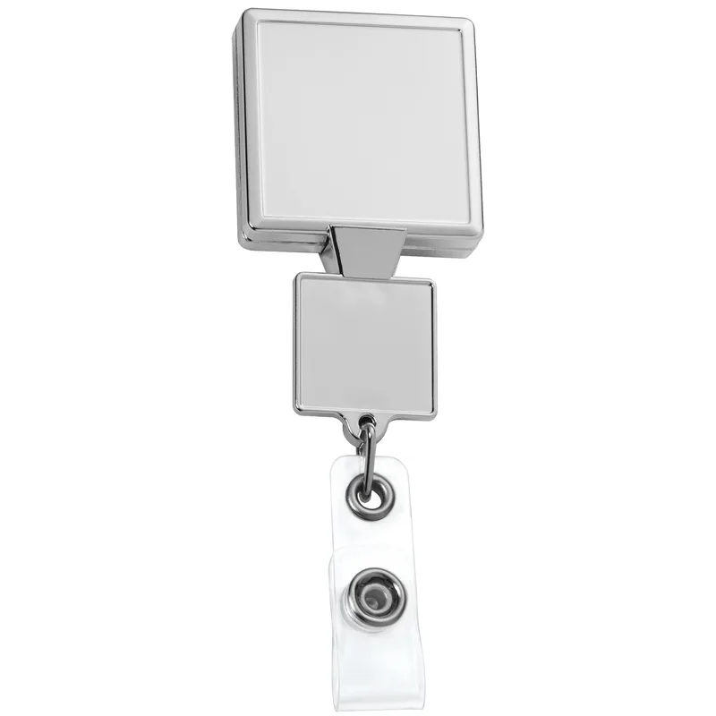 Chrome Double Up Square Retractable Badge Reel view 2