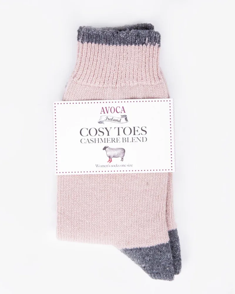 Avoca Women's Cosy Toe Socks - Pink/Gray