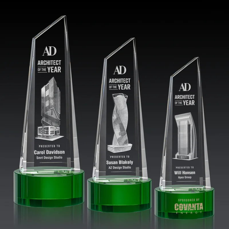 3D Etching, On Base, Green