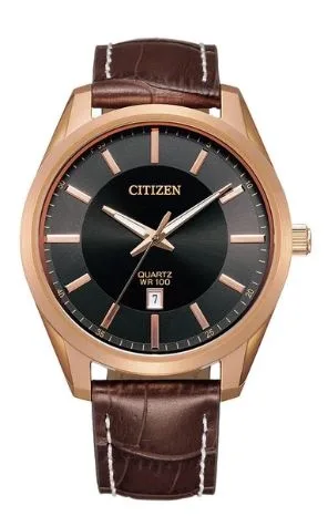 Citizen® Men's Quartz Rose Gold-Tone Watch w/Black Dial