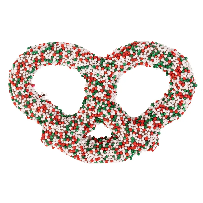 Milk Chocolate 3 Ring Pretzels-Red, White & Green view 2