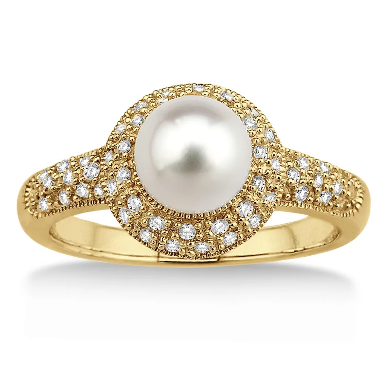 Jilco Inc Round Diamond & Pearl Ring - Size 8