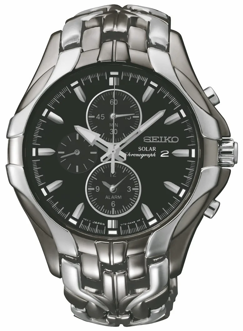 Seiko Watch Mens Solar Alarm Chronograph Black Case Black Dial