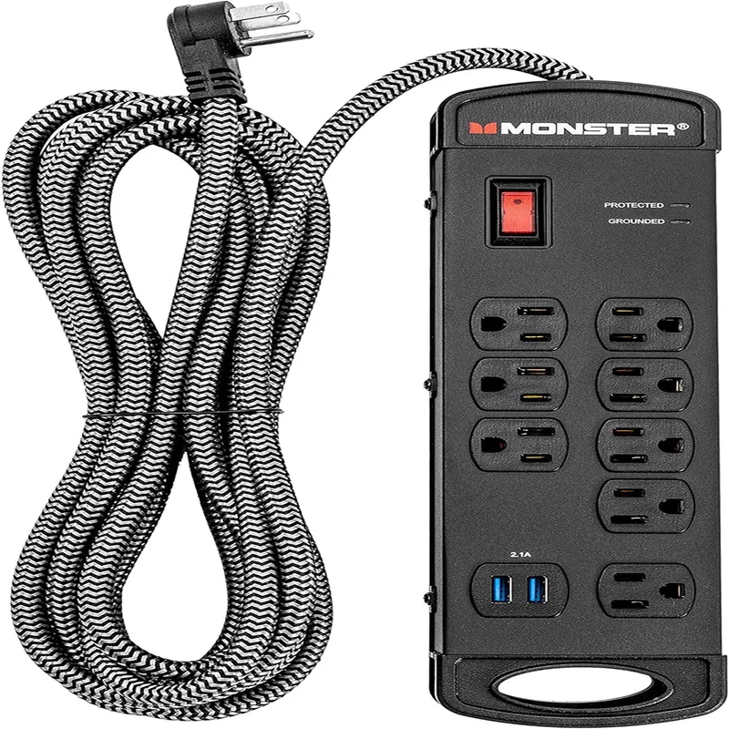 Monster Pro Mi Power Strip /Surge Protector 8 Outlets - Black