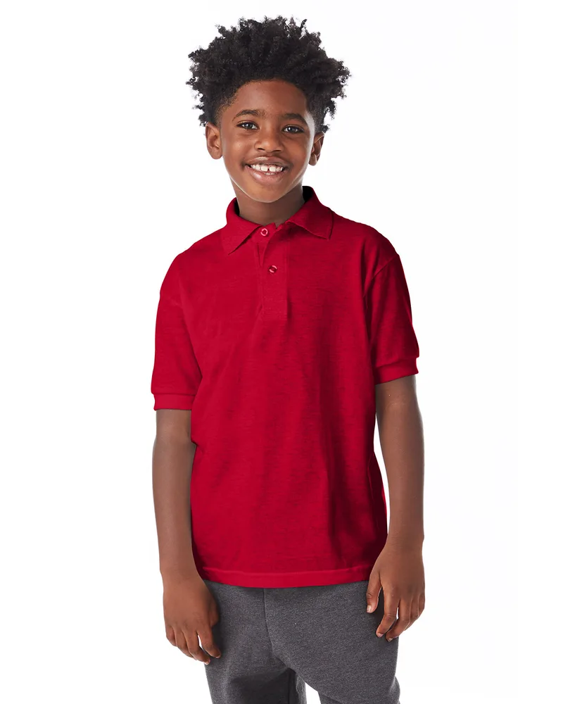 Hanes Printables Youth EcoSmart® Jersey Knit Polo view 3