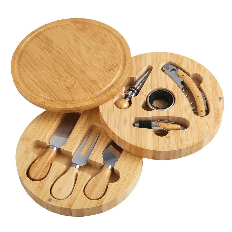 8 Piece Swivel Top Bamboo Cheese Board Set view 2