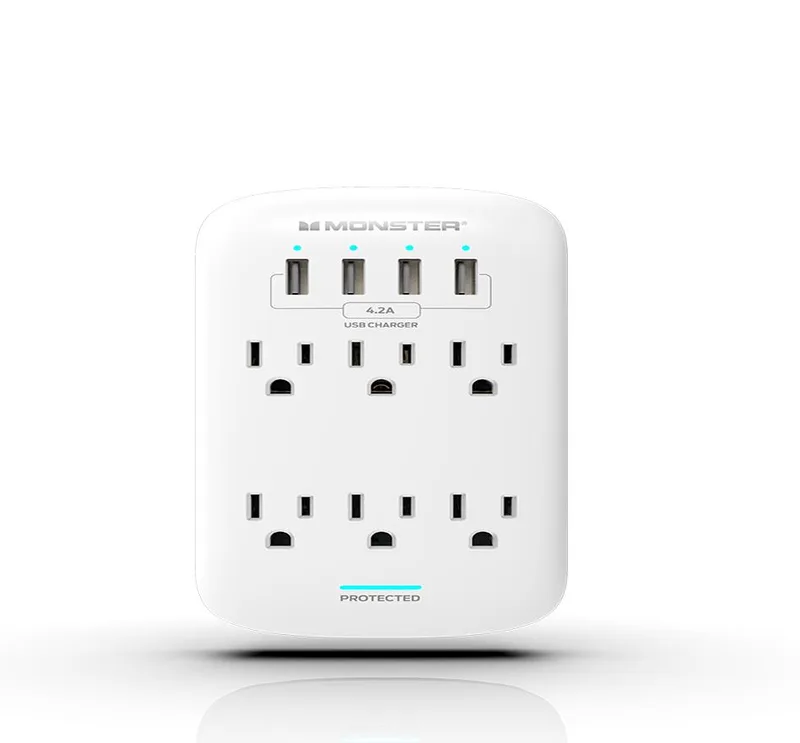 Monster Wall Surge Protector 6 Outlet 4 Usb - White