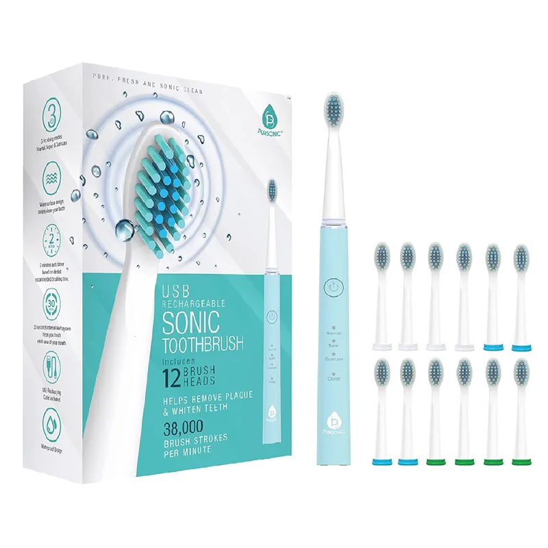 Pursonic Usb Rechargeable Sonic Toothbrush w/12 Brush Heads