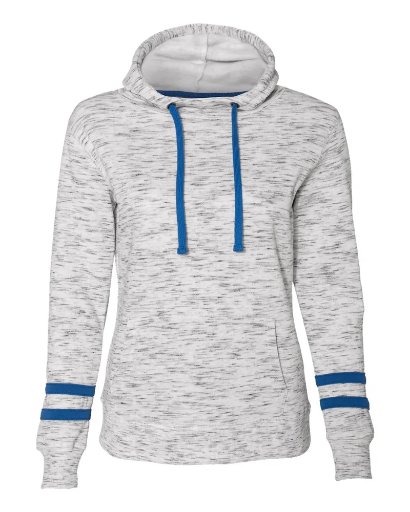 J. America® Women's Melange Fleece Striped Sleeve Hooded Sweatshirt view 4