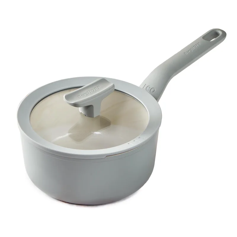 BergHoff Leo Balance Ns Ceramic Saucepan 7", 2.1Qt. w/Glass Lid, Recycled Aluminum, Moonmist