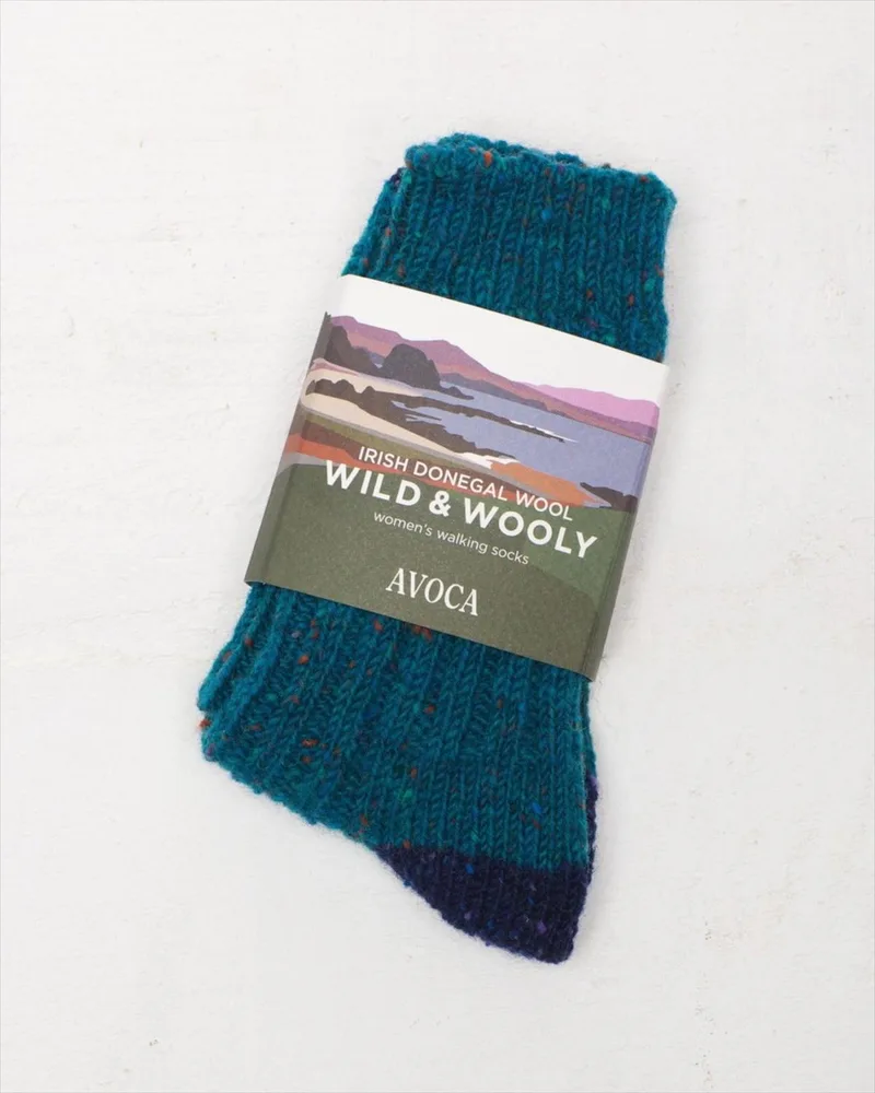 Avoca Women's Wild And Wooly Socks - Teal Blue/Navy Blue