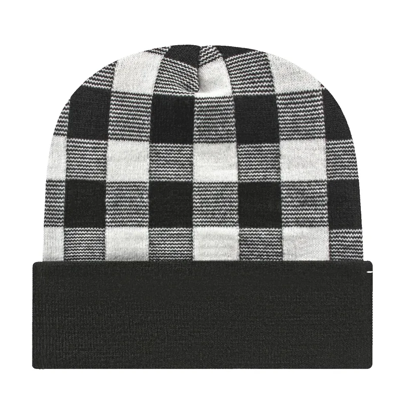 Plaid Knit Cap with Cuff view 5