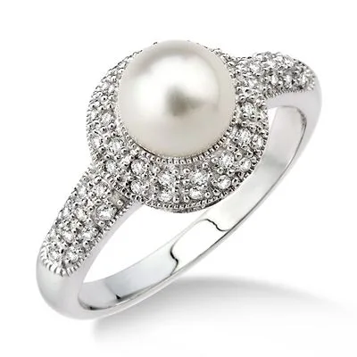 Jilco Inc Diamond & Pearl Ring - Size 8.5