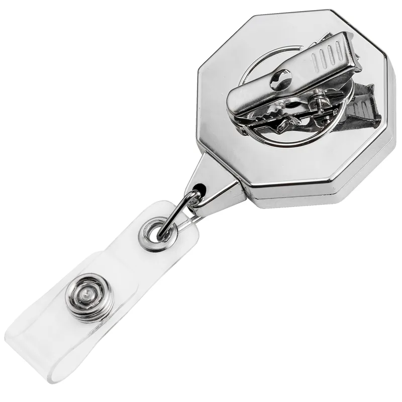 Chrome Jumbo Octagon Retractable Badge Reel view 3