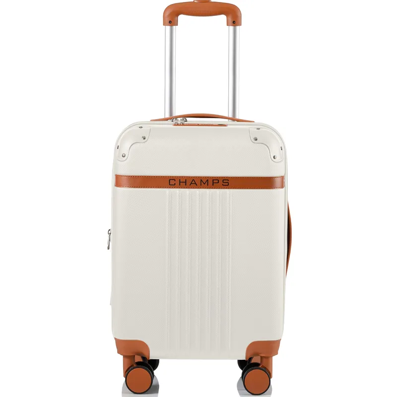 Champs Luggage Vintage Carry On Spinner Size 21" X 13.5 - Ivory Beige