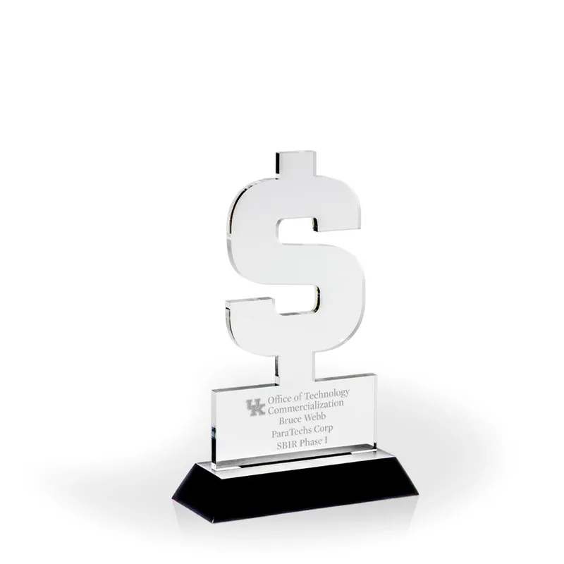 Dollar Sign Award with Black Wood Base - Engraved view 3
