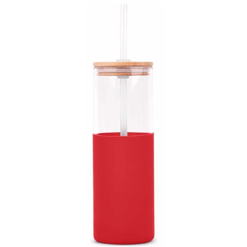 18 Oz. Glass Tumbler w/Bamboo Lid, Straw & Silicone Sleeve view 2