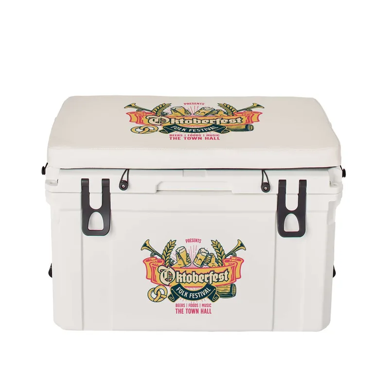 45L Bench Cooler, Front and Cushion Imprint view 5
