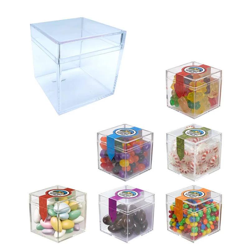 Cube Shaped Acrylic Container With Candy