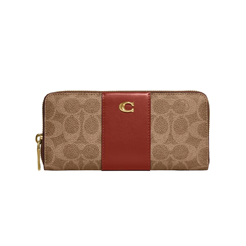 COACH® Coated Canvas Signature Slim Accordion Zip Wallet - Tan Rust/Brass