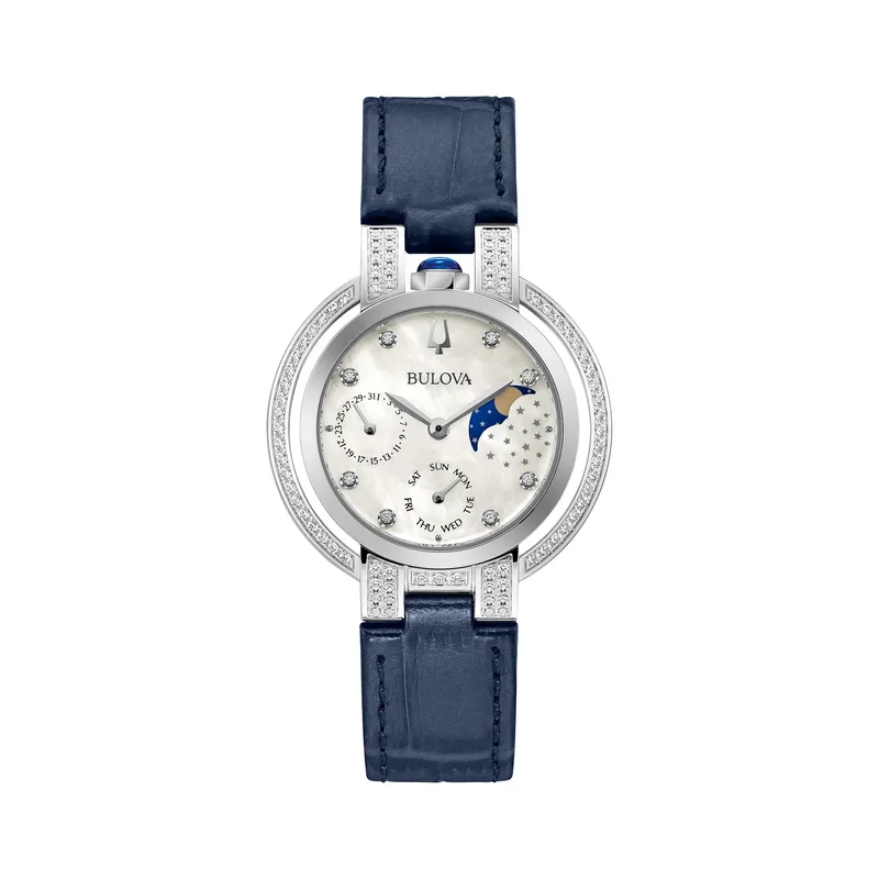 Bulova Watches Ladies'' Rubaiyat Moon Dial Leather Strap Watch