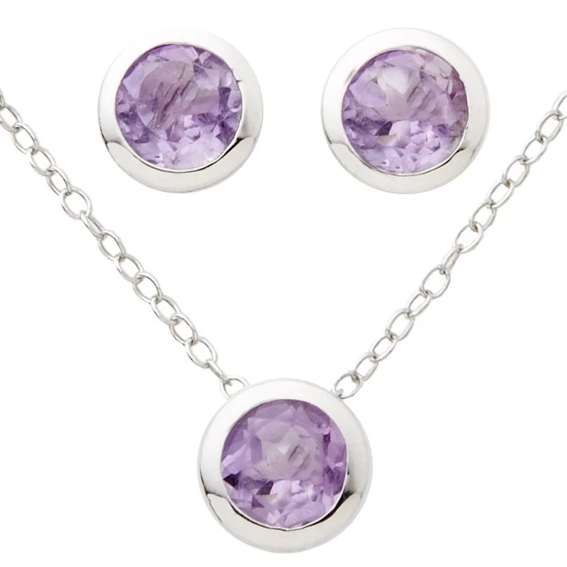 Jilco Inc Amethyst Earring & 6.5MM Necklace Set