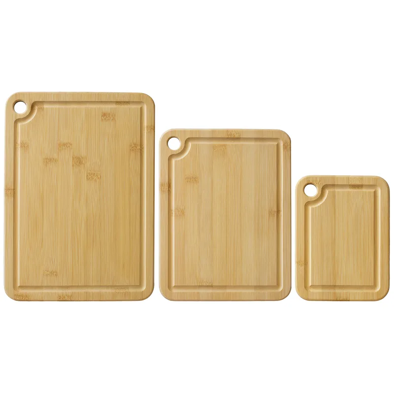 3Pc Bamboo Cutting & Serving Board Set with hanging holes view 2