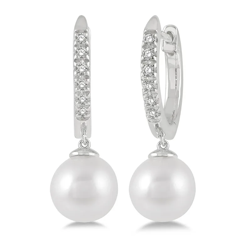 Jilco Inc Pearl And Diamond Huggie Earrings