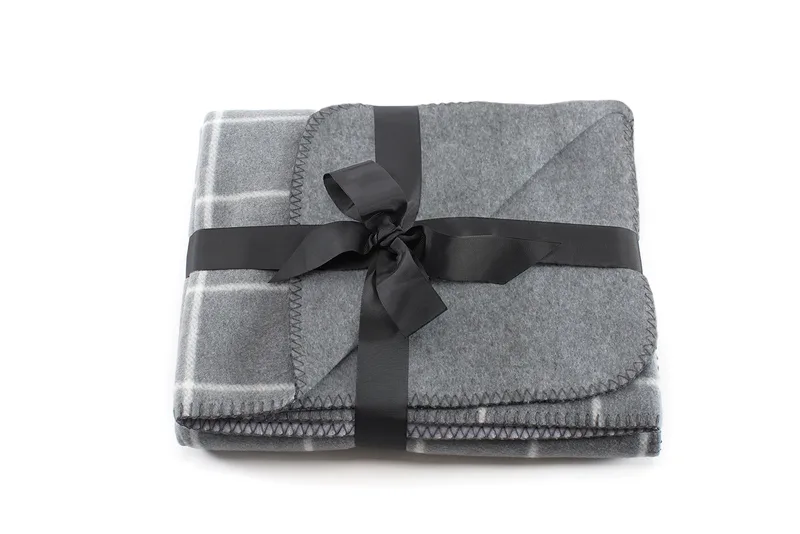 The Euro Throw - Gray Plaid (Embroidery) view 2