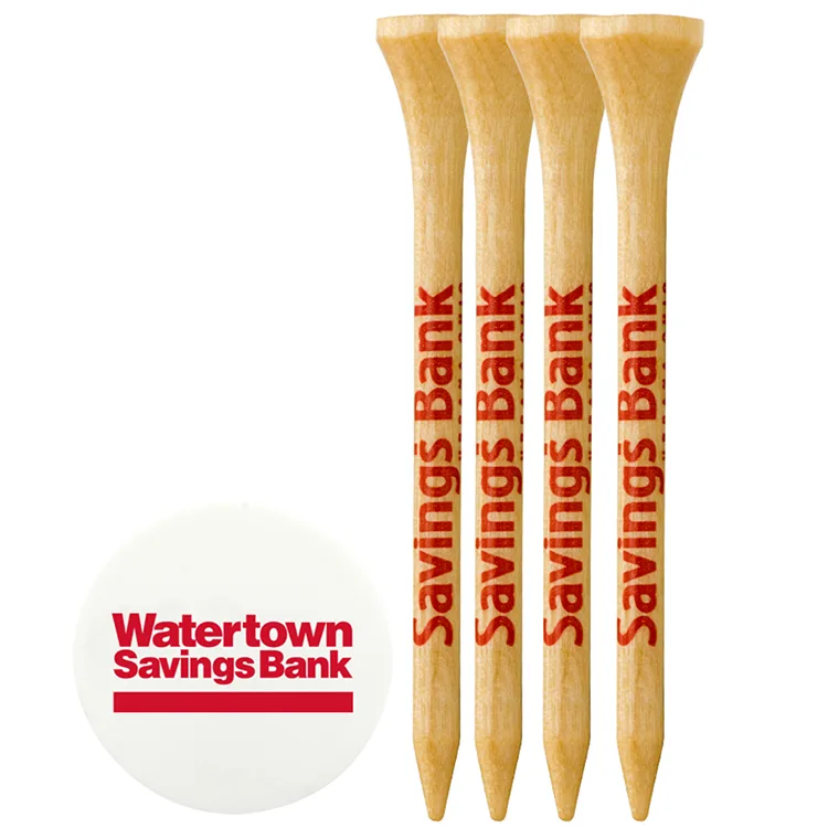 4 Wood Golf Tees and Ball Marker