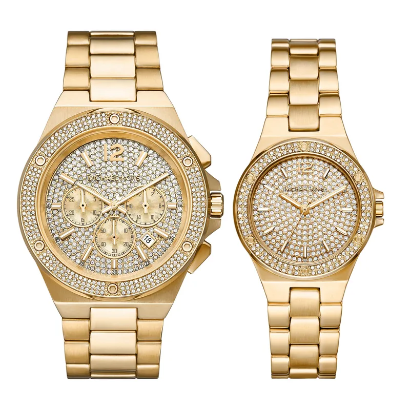 Michael Kors Lennox Gold-Tone Crystal His & Hers Watch Set