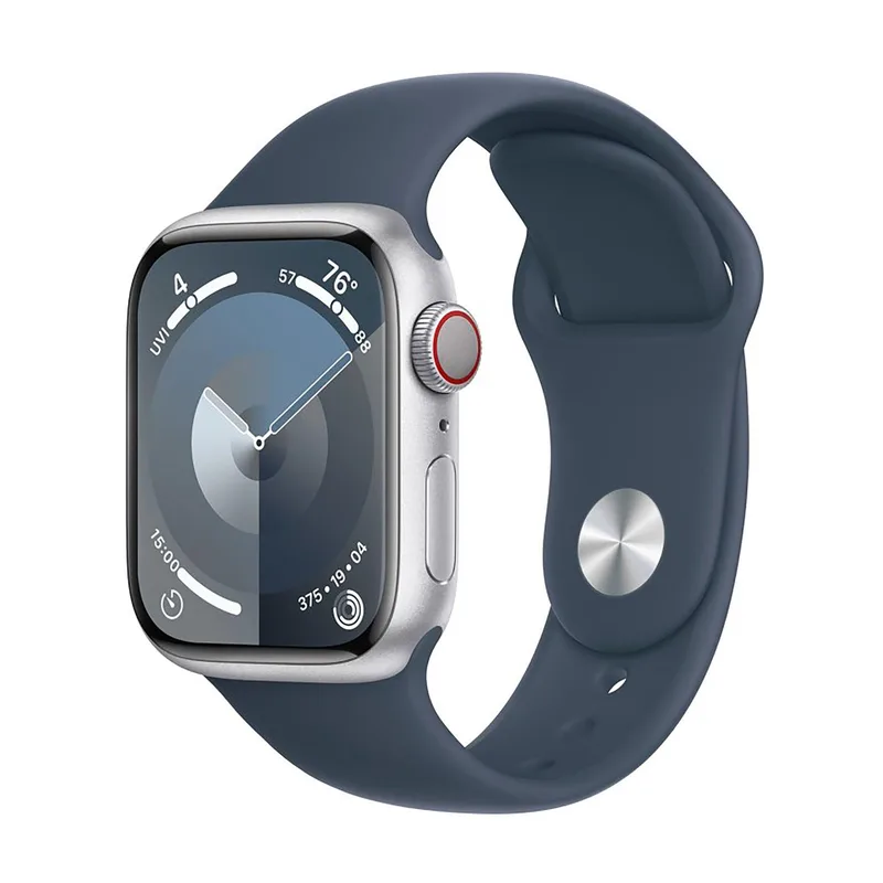 Apple Watch Series 9 Gps + Cell 41Mm Silver Aluminum Case W/ Storm Blue S/M Sport Band