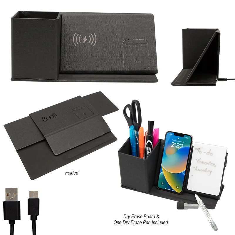 Wireless Charging Desk Organizer With Dry Erase Board view 2